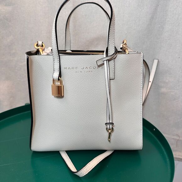 Marc Jacobs Mini Grind Pebbled Leather Tote Bag Cream Gold Hardware - Picture 1 of 16